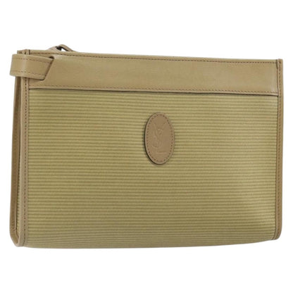 Saint Laurent Zip Pouch Leather, BEIGE, LEATHER, Clutche & pouche