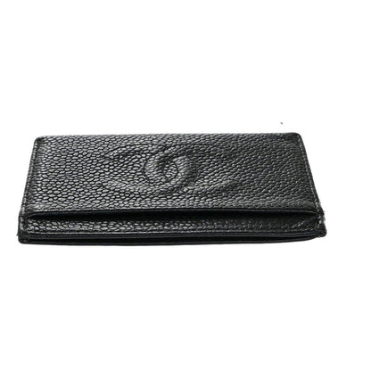 Chanel Logo CC Card case Grained  Leather, BLACK, CALFSKIN, Wallets