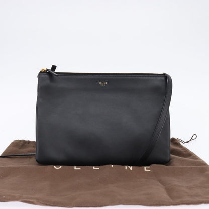 Celine Trio Crossbody Bag Leather, BLACK, LEATHER, Crossbody bag