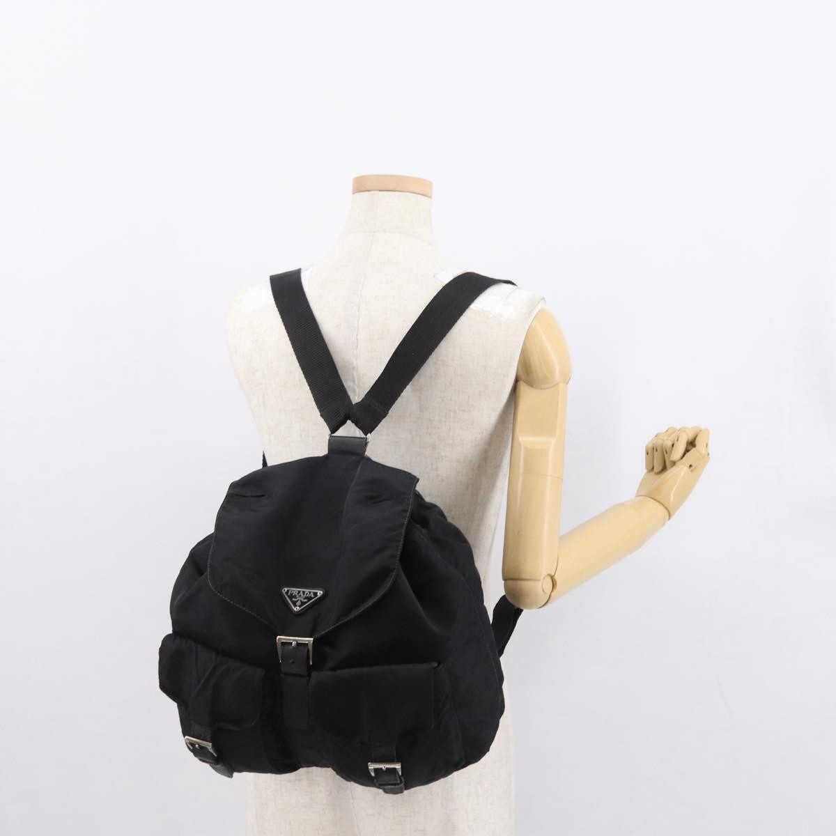 Prada Double Front Pocket Backpack Tessuto, BLACK, NYLON, Backpack