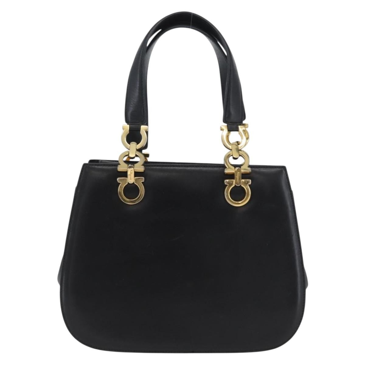 Salvatore Ferragamo Gancini handbag Leather, BLACK, LEATHER, Handbag