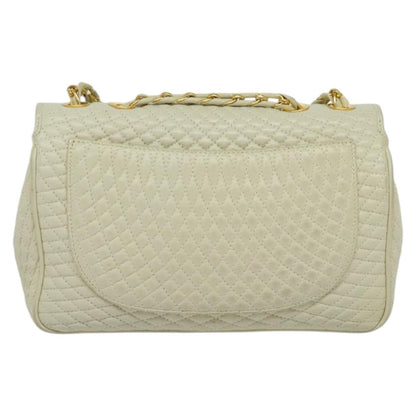 Bally Vintage Chain Shoulder Bag Quilted Leather, White, Leather, Shoulder Bag