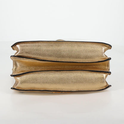Miu Miu Madras Convertible Compartment Tote Leather, GOLD, LEATHER, Tote bag