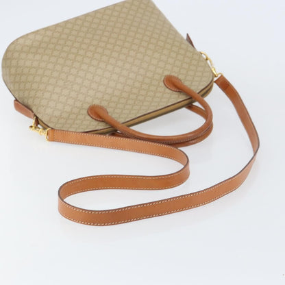 Celine Vintage Macadam Handbag Canvas and Leather, BEIGE, CANVAS, Handbag