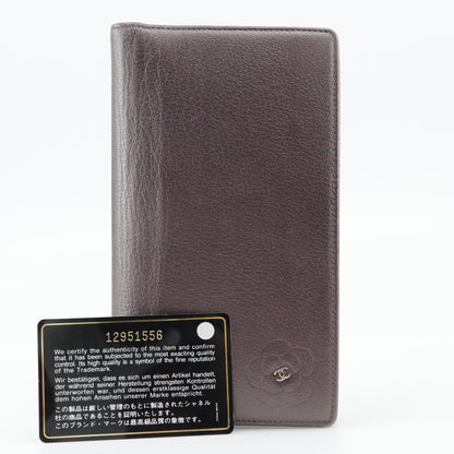 Chanel Camellia Bifold Card Case Leather, PURPLE, LEATHER, Wallets