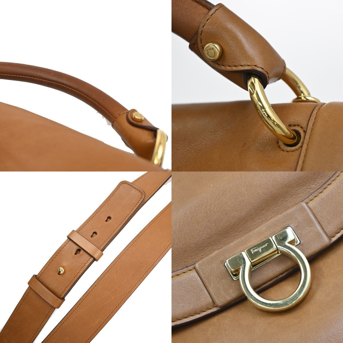 Salvatore Ferragamo Suzanna Satchel Smooth Leather, BROWN, LEATHER, Handbag