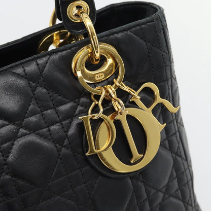 Christian Dior Lady Dior Bag Leather, Black, Leather, Handbag