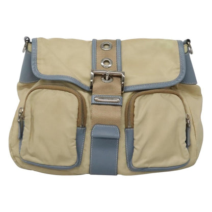Prada Double Pocket Buckle Flap Bag Tessuto, BEIGE, NYLON, Shoulder bag