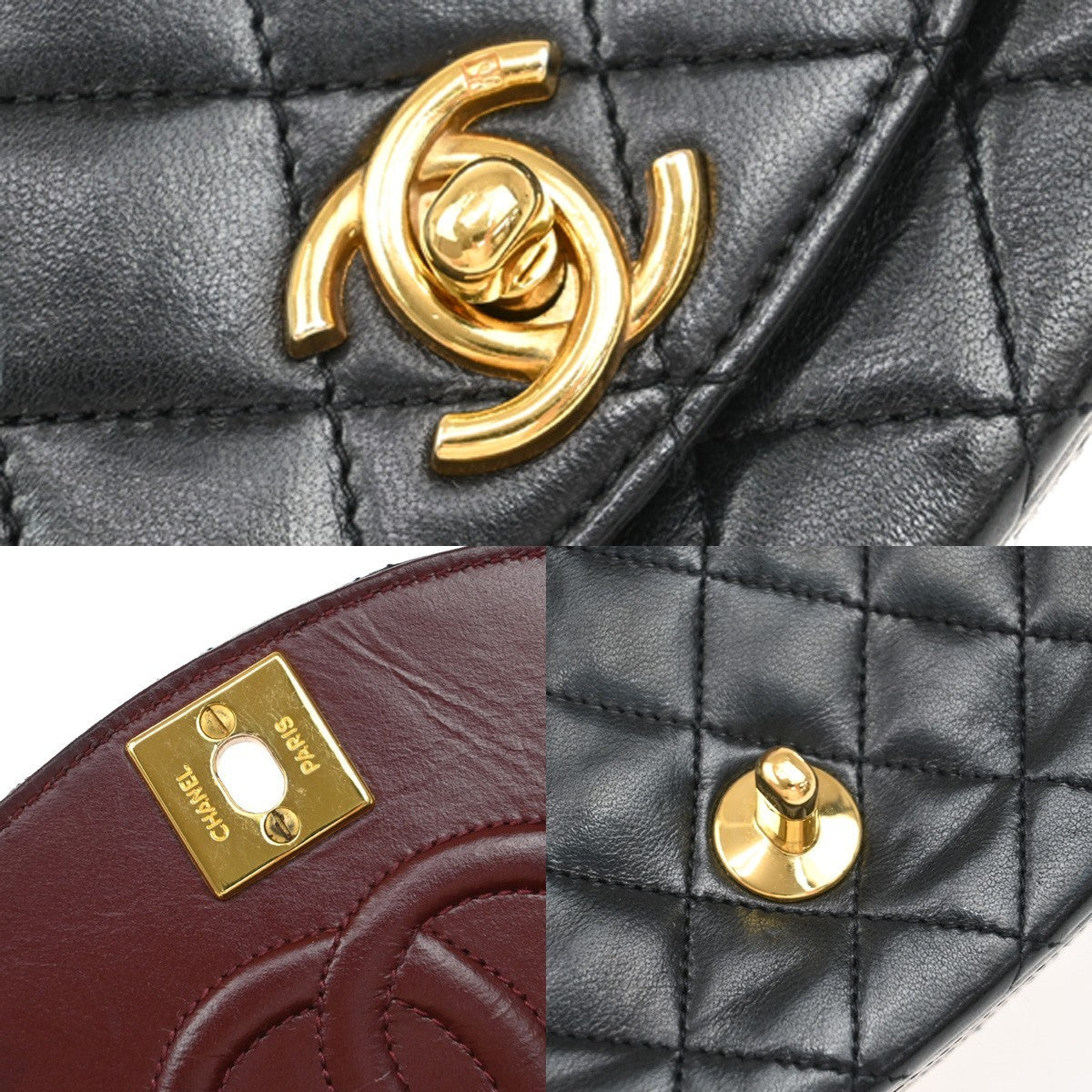 Chanel Vintage Half Moon Flap Bag Quilted lambskin, BLACK, LEATHER, Shoulder bag