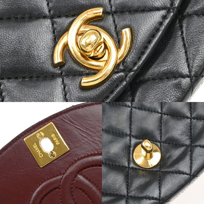 Chanel Vintage Half Moon Flap Bag Quilted lambskin, BLACK, LEATHER, Shoulder bag