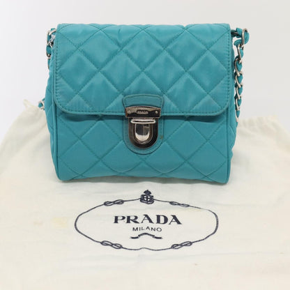 Prada Pushlock Chain Flap Bag Quilted Tessuto, Turquoise, Nylon, Shoulder Bag