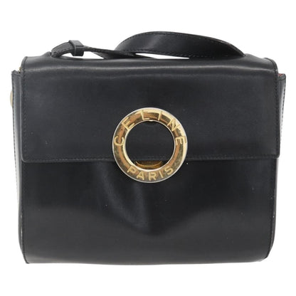 Celine Vintage Circle Logo Crossbody Bag Leather, BLACK, LEATHER, Shoulder bag