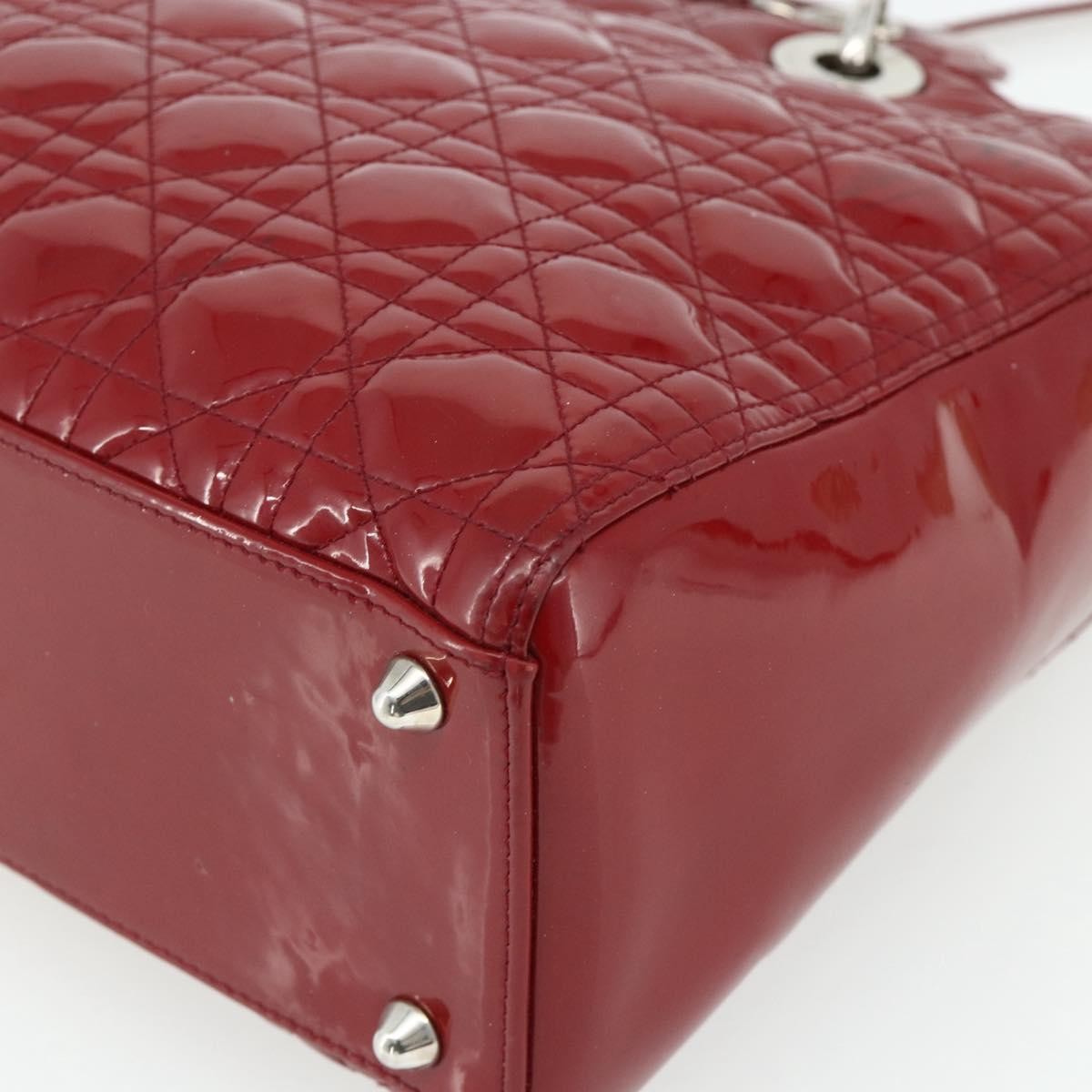 Christian Dior Lady Dior Bag Cannage Quilt Patent, Red, Patent Leather, Handbag