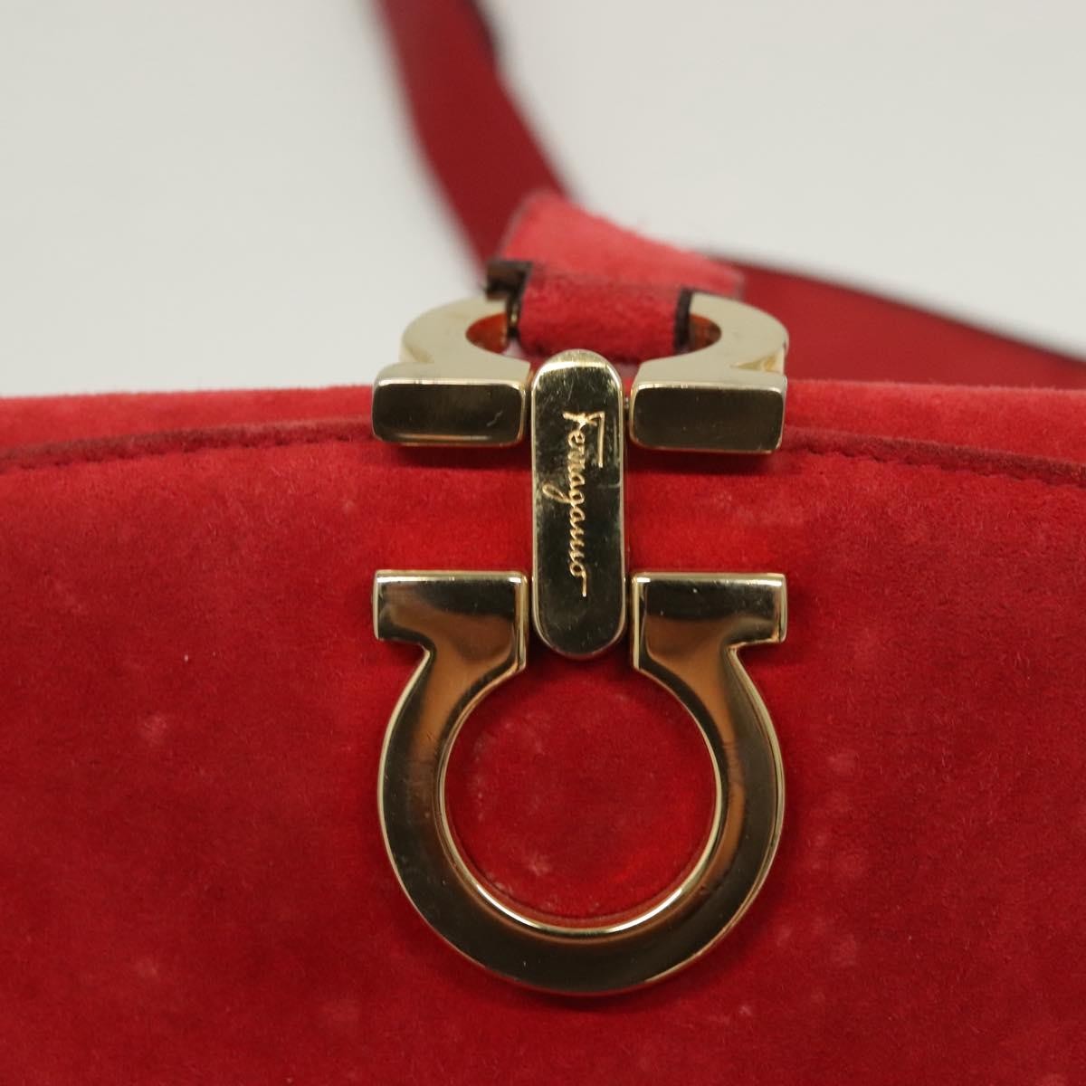 Salvatore Ferragamo Gancini Shoulder Bag Suede, RED, SUEDE, Shoulder bag