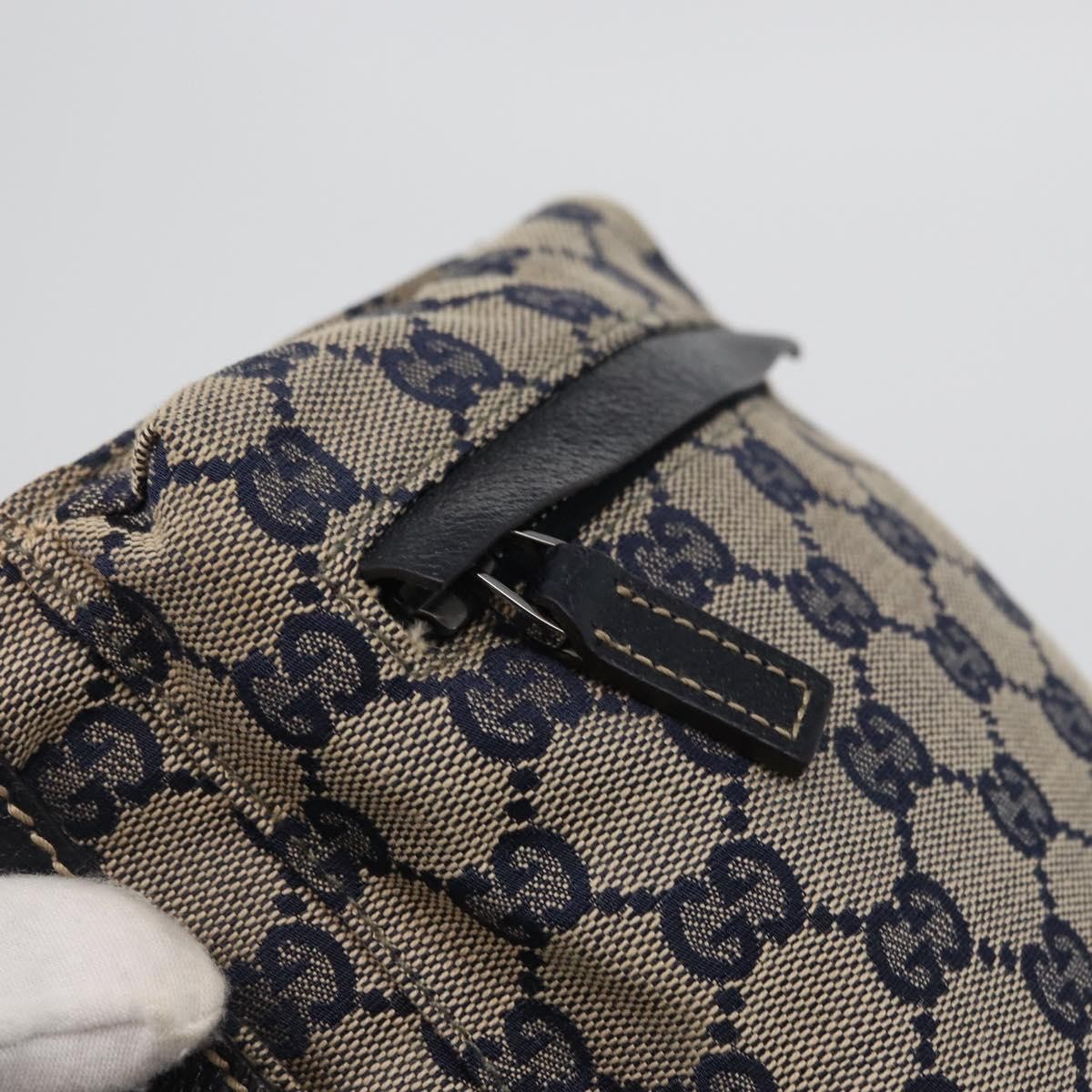 Gucci Vintage Double Belt Bag GG Canvas with Leather, NAVY, CANVAS, Clutche & pouche