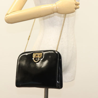 Salvatore Ferragamo Gancini Shoulder Bag Patent Leather, BLACK, PATENT_LEATHER, Shoulder bag