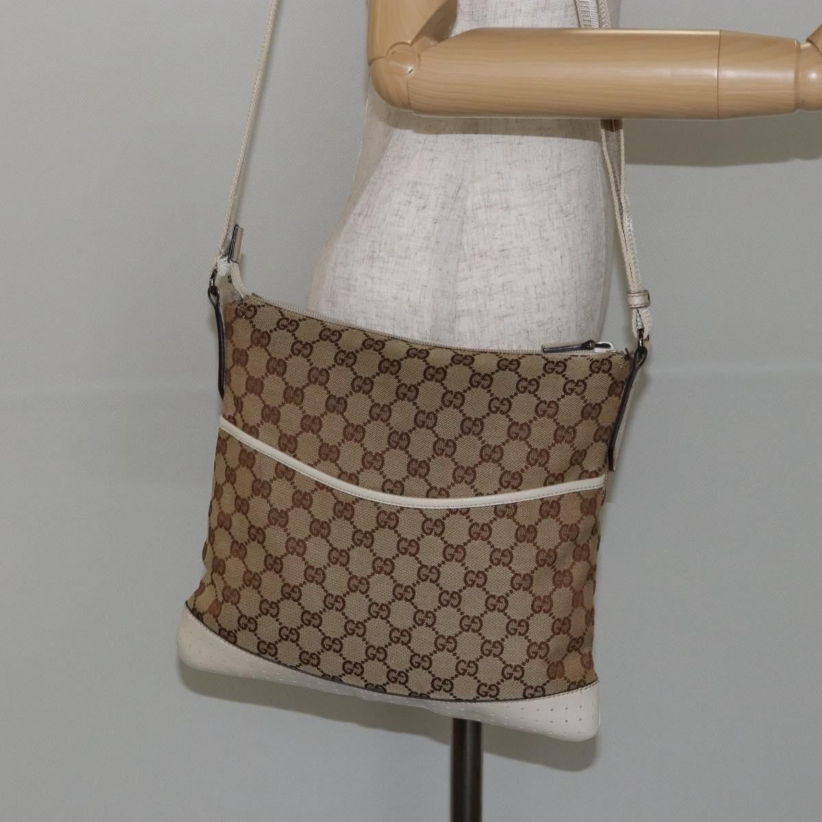 Gucci Zip Messenger GG Canvas with Perforated Leather, BEIGE, CANVAS, Shoulder bag