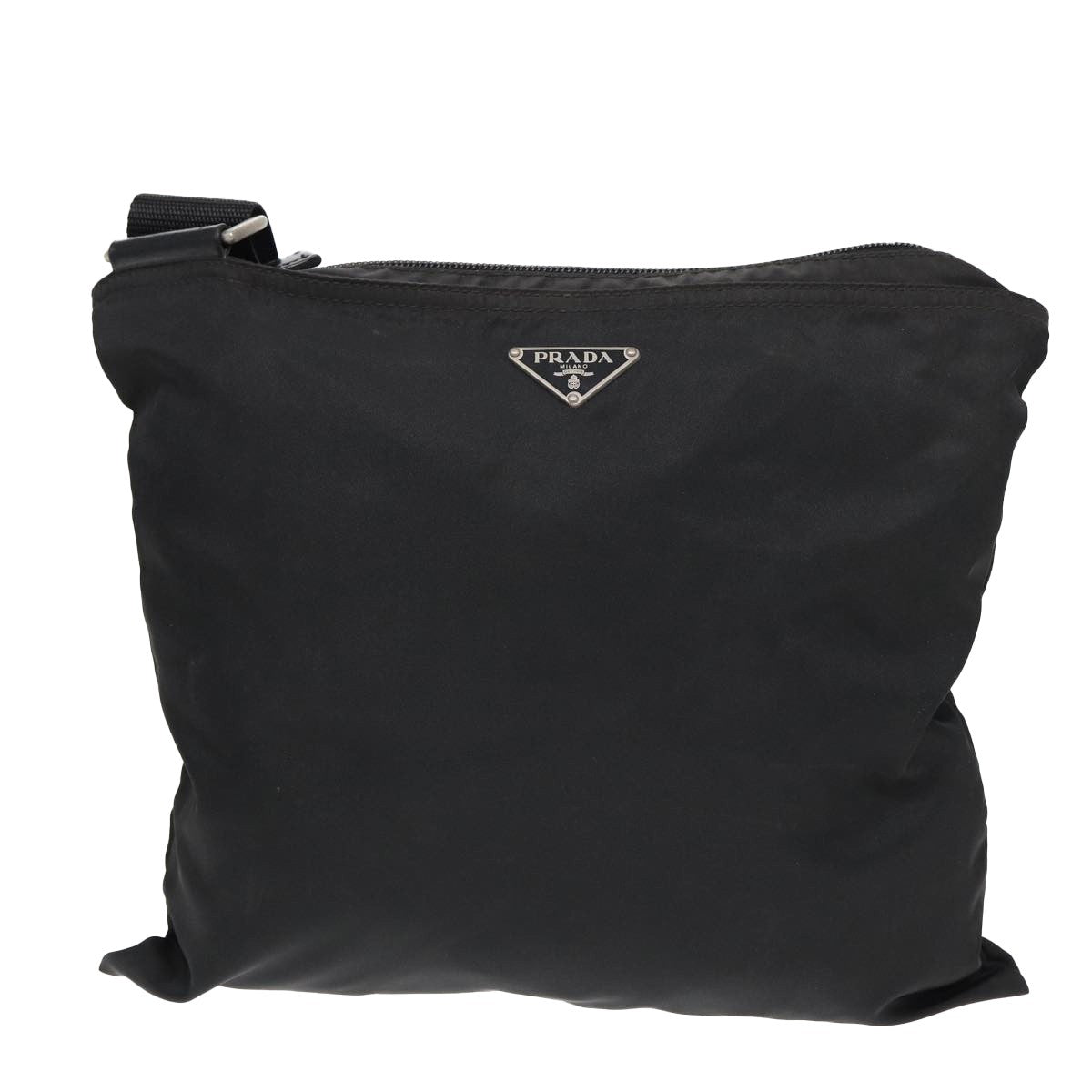 Prada Zip Top Messenger Bag Tessuto, BLACK, NYLON, Shoulder bag