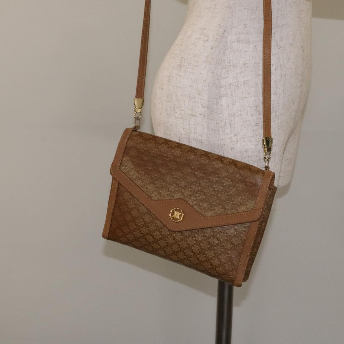 Celine Macadam Shoulder Bag Canvas, BROWN, CANVAS, Shoulder bag