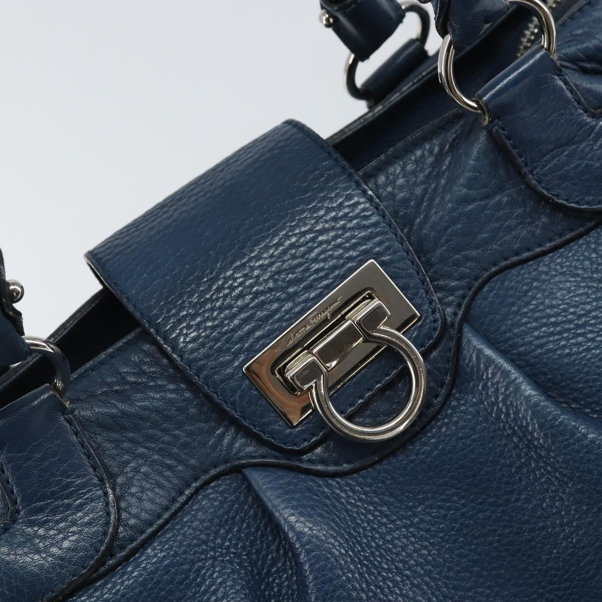 Salvatore Ferragamo Gancini handbag Leather, BLUE, LEATHER, Handbag