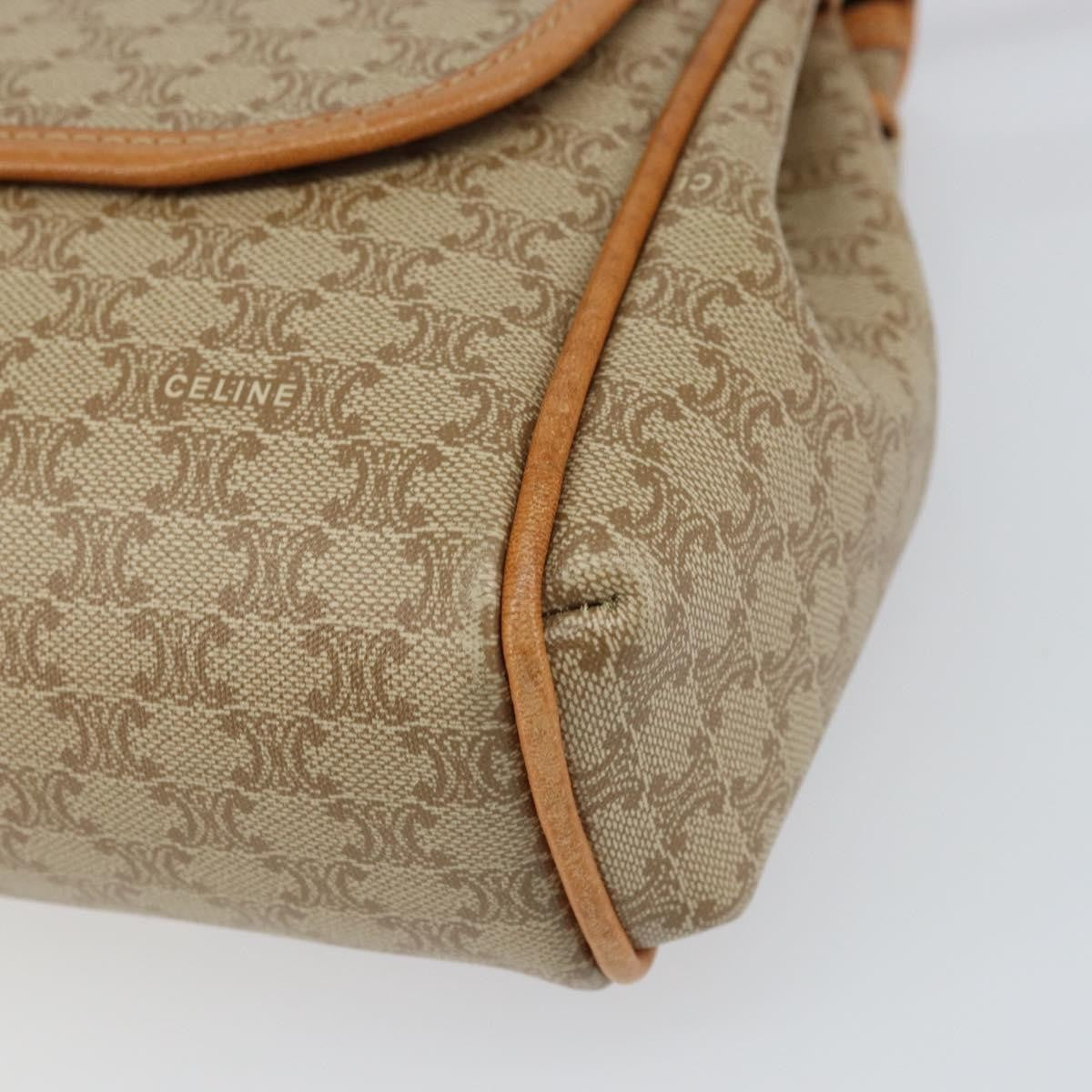 Celine Vintage Macadam Shoulder Bag Canvas and Leather, BEIGE, CANVAS, Shoulder bag