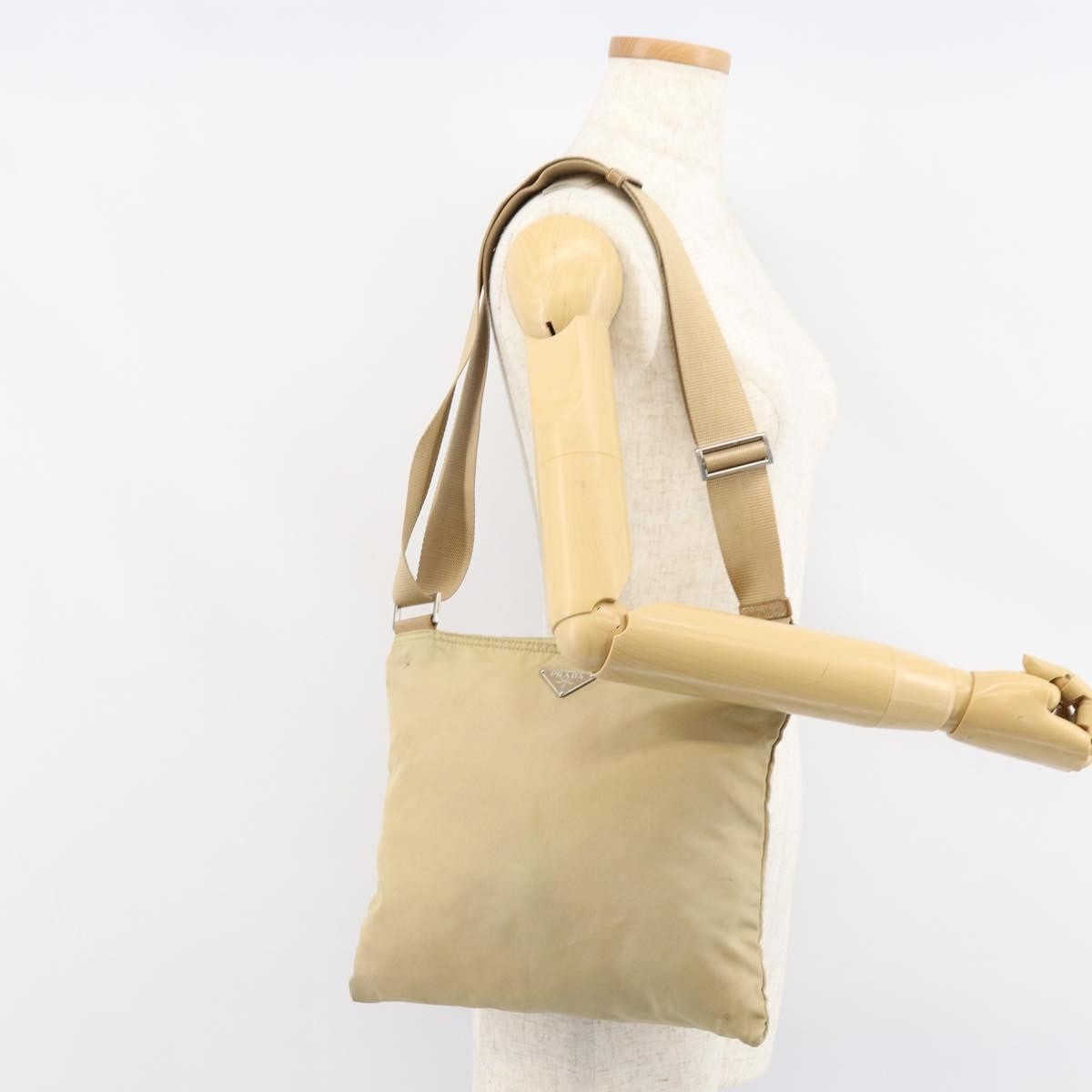 Prada Flat Messenger Bag Tessuto, BEIGE, NYLON, Shoulder bag