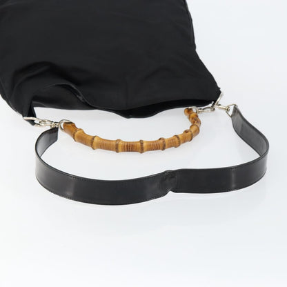 Gucci Vintage Bamboo Handle Open Hobo Nylon, BLACK, NYLON, Handbag