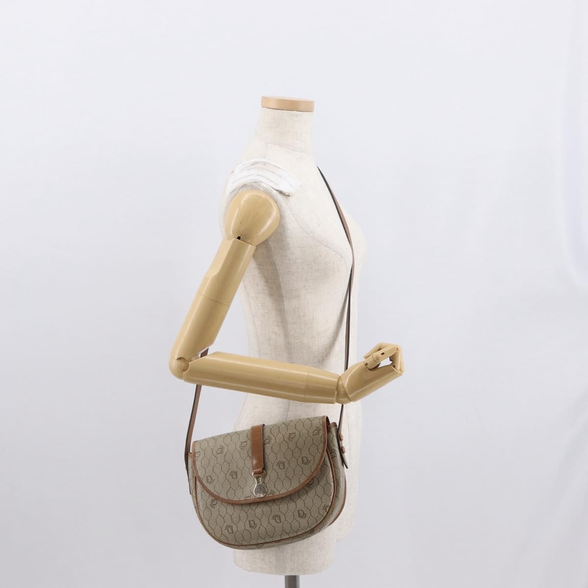 Christian Dior Vintage Honeycomb Shoulder Bag Canvas and Leather, BEIGE, CANVAS, Shoulder bag