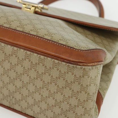 Celine Vintage Macadam Handbag Canvas and Leather, BEIGE, CANVAS, Handbag