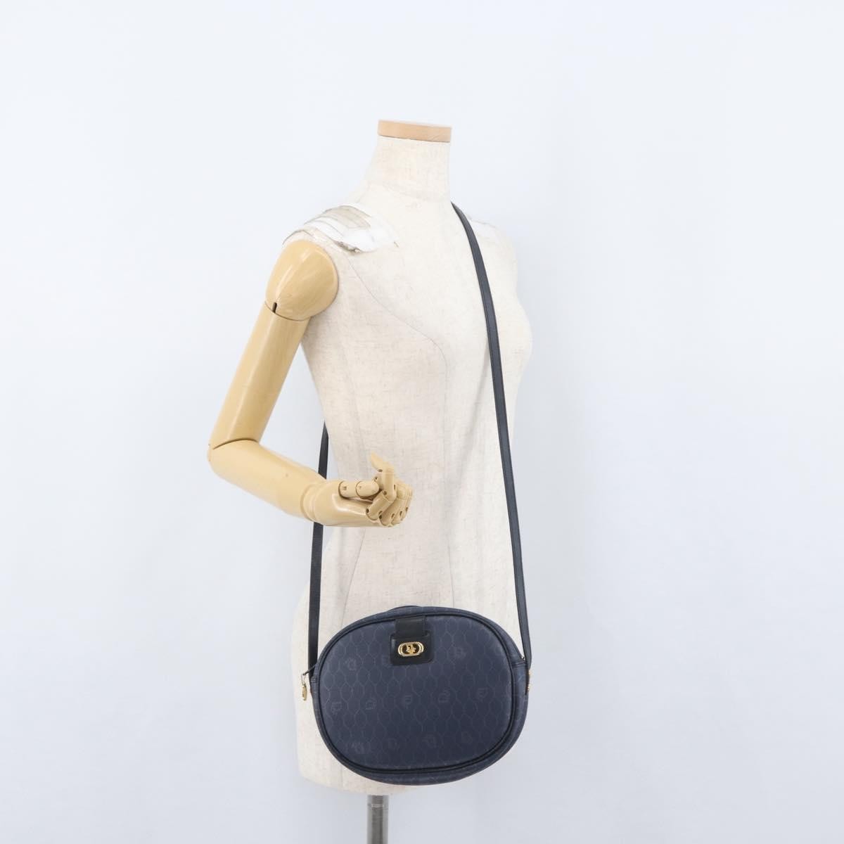 Christian Dior Vintage Honeycomb Shoulder Bag Canvas, NAVY, CANVAS, Shoulder bag