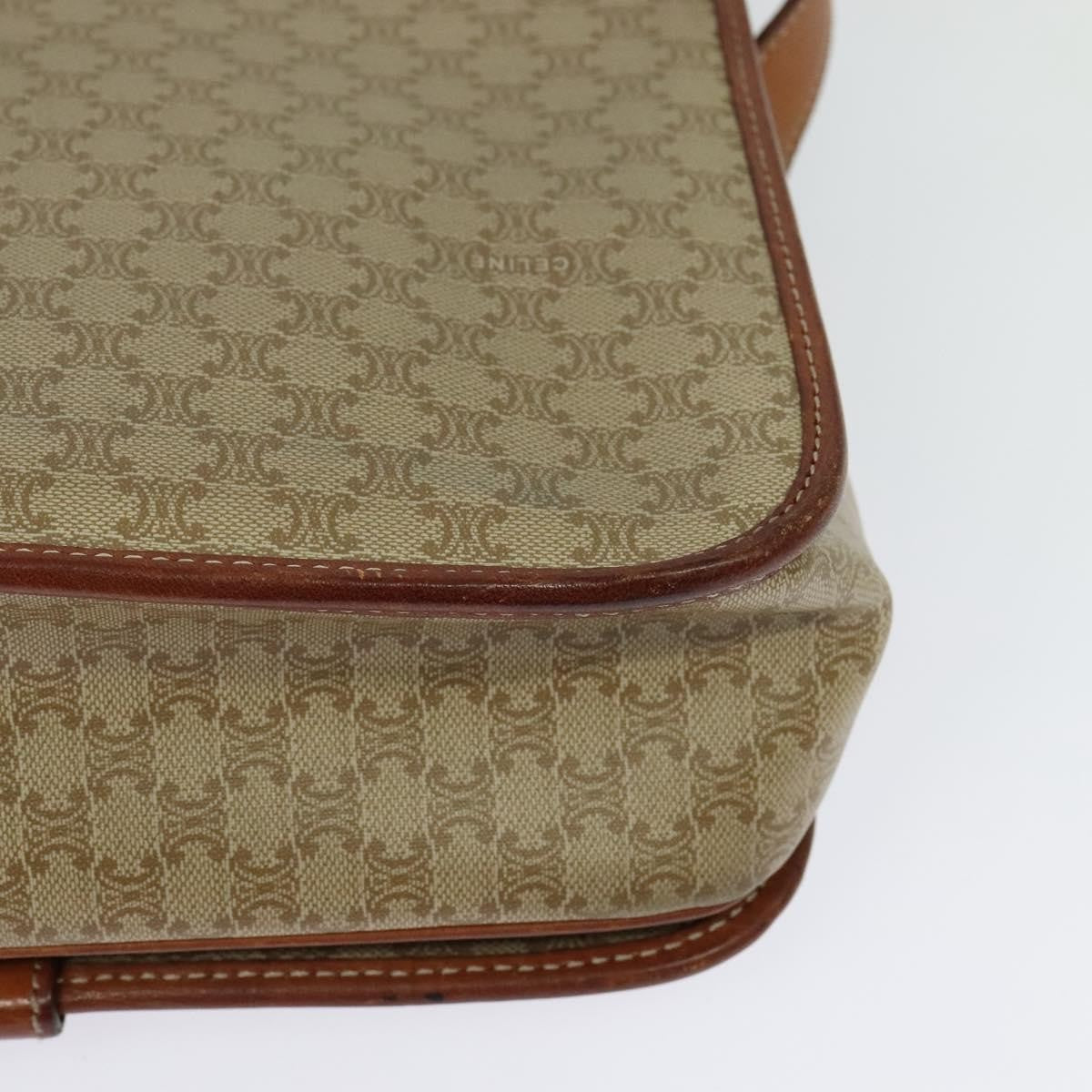 Celine Vintage Macadam Shoulder Bag Canvas and Leather, BEIGE, CANVAS, Shoulder bag