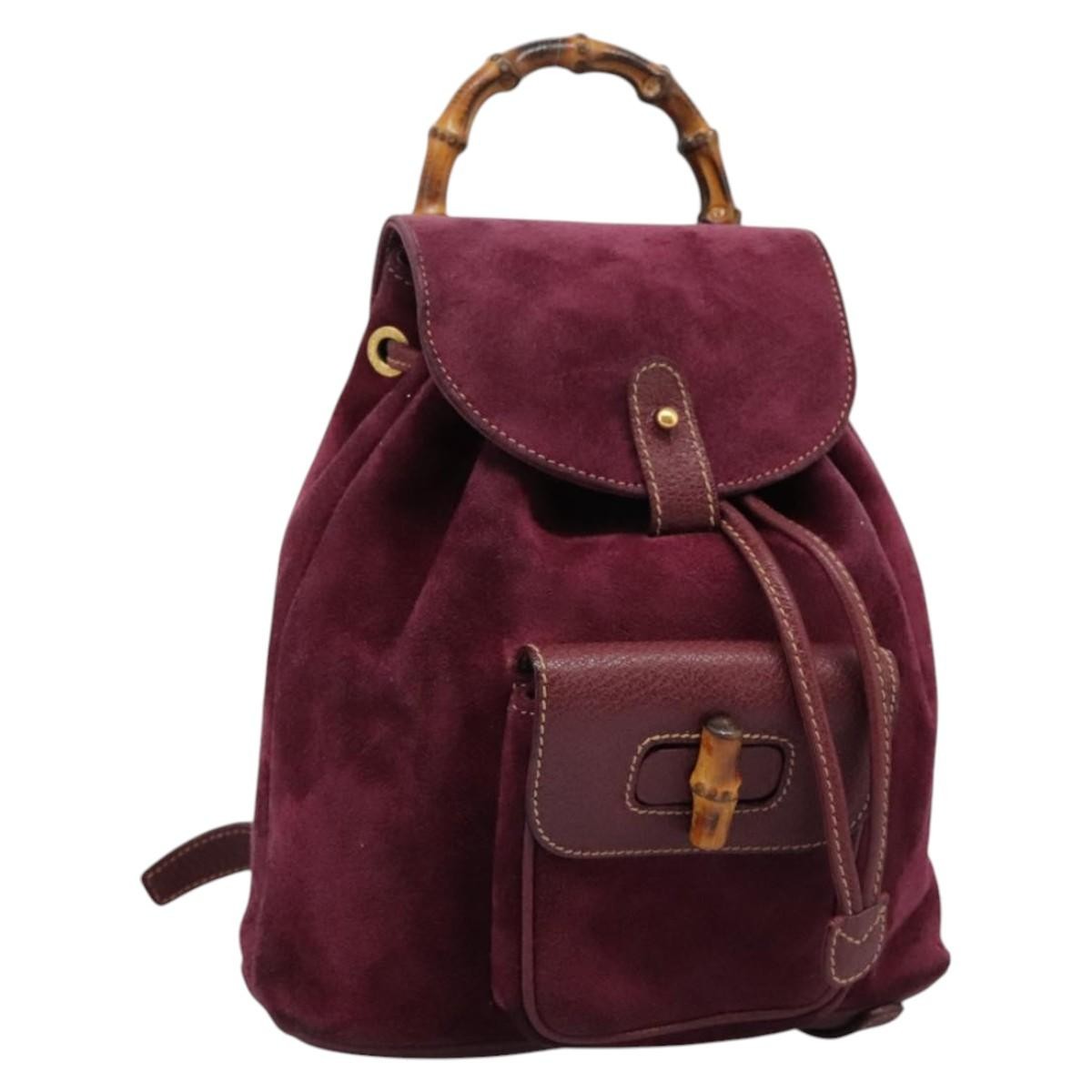 Gucci Vintage Bamboo Backpack Suede, PURPLE, SUEDE, Backpack