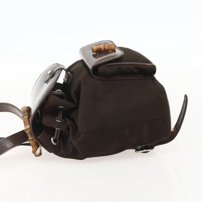 Gucci Vintage Bamboo Backpack Nylon and Patent Leather, Brown, Nylon, Backpack