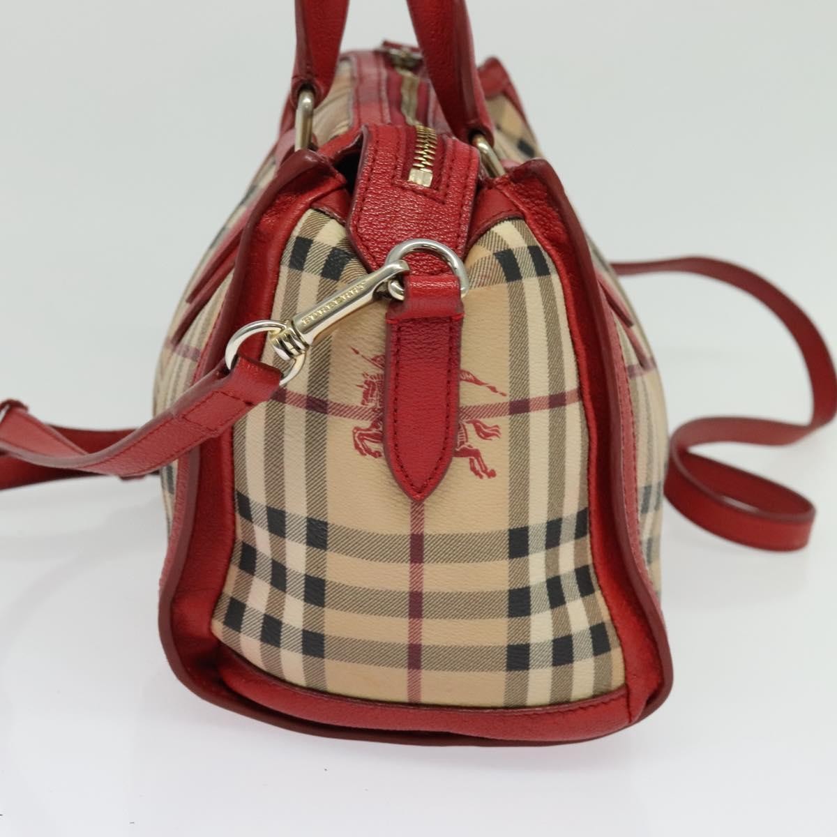 Burberry Pilgrim Satchel Haymarket Coated Canvas, BEIGE, CANVAS, Handbag