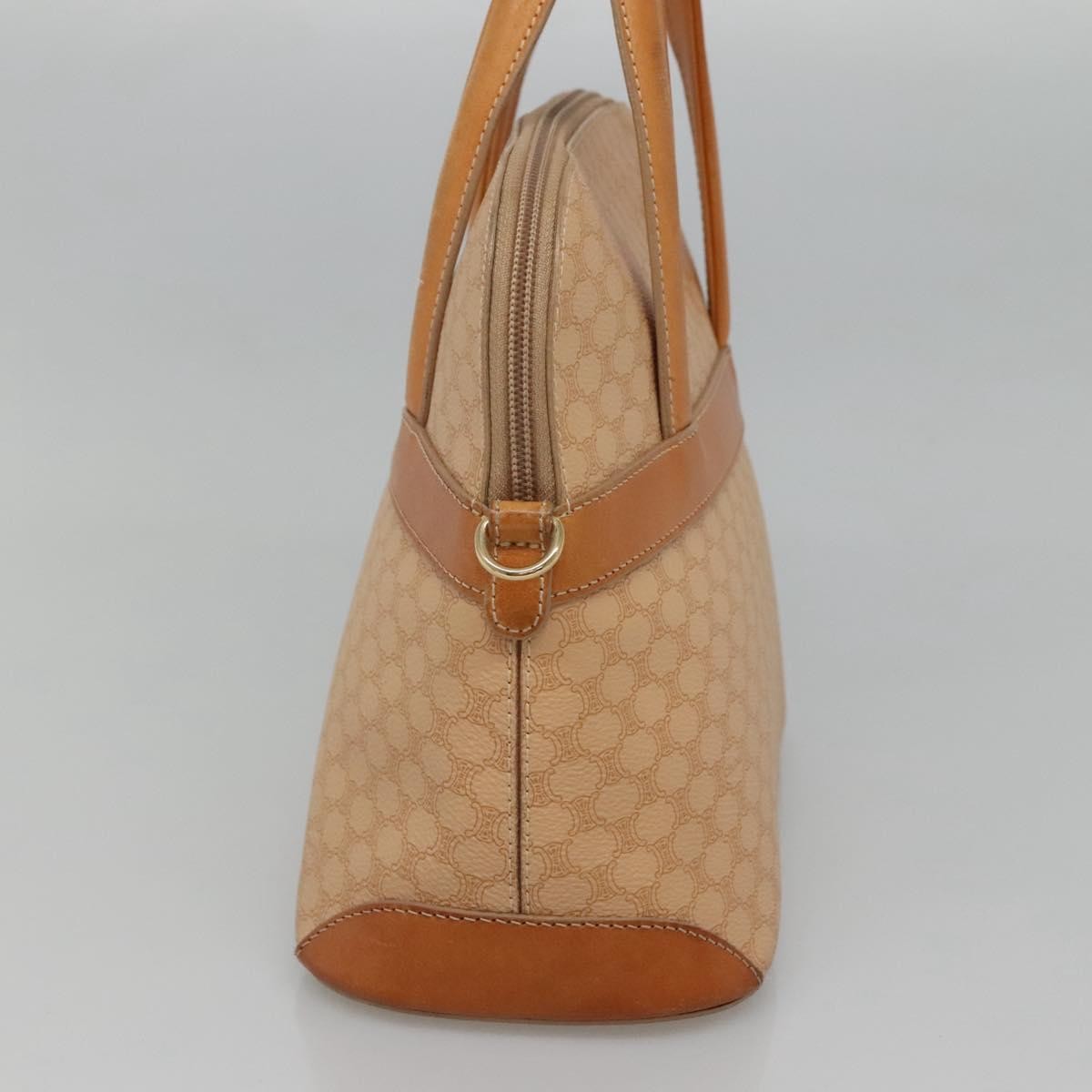Celine Vintage Macadam Handbag Canvas and Leather, BEIGE, CANVAS, Handbag