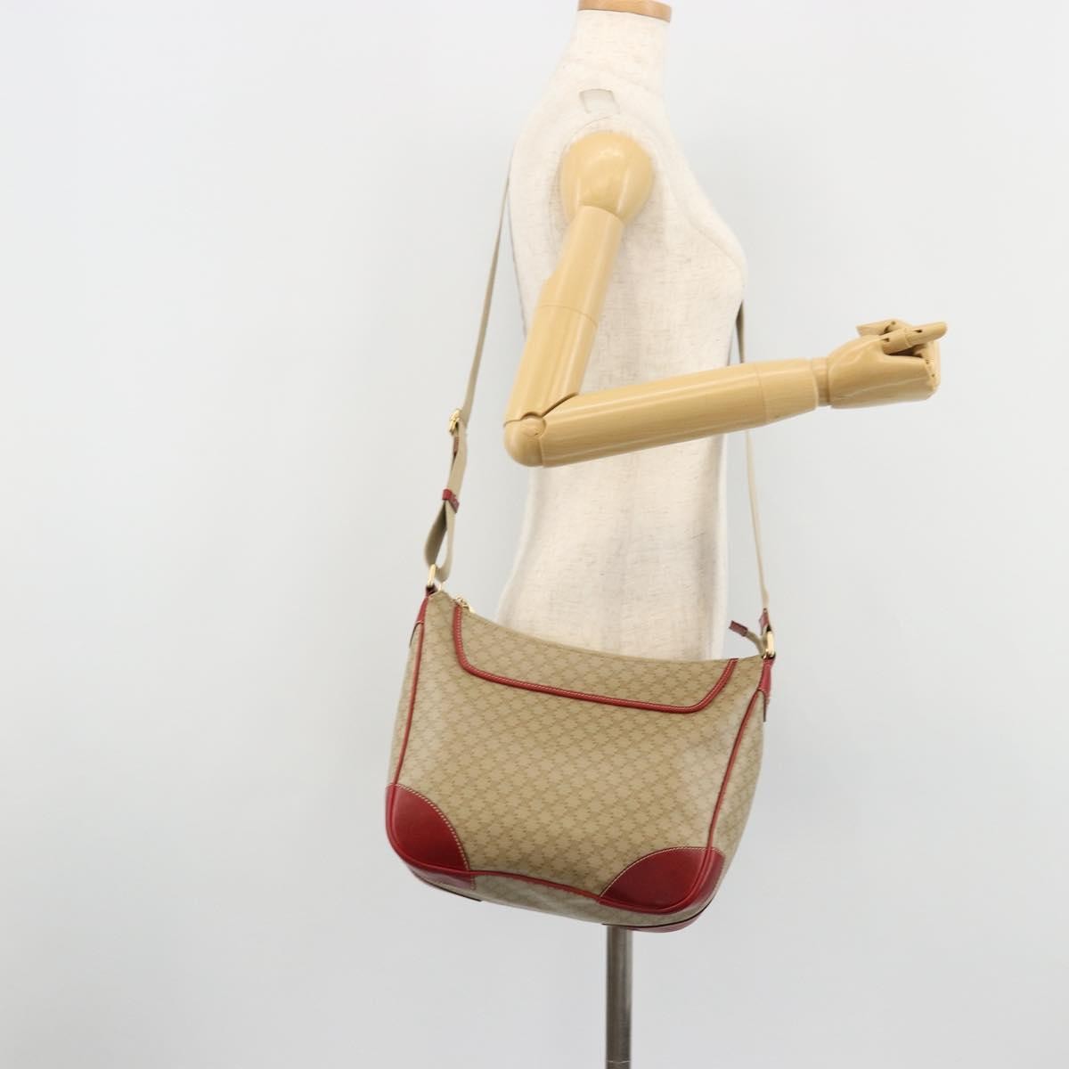 Celine Macadam Shoulder Bag PVC Leather, Beige, Canvas, Shoulder Bag