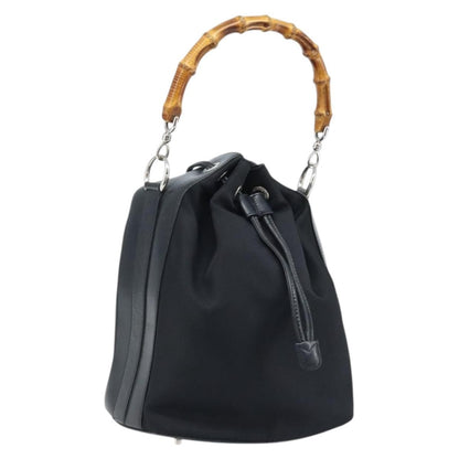 Gucci Vintage Bamboo Bucket Bag Nylon and Leather, Black, Nylon, Handbag