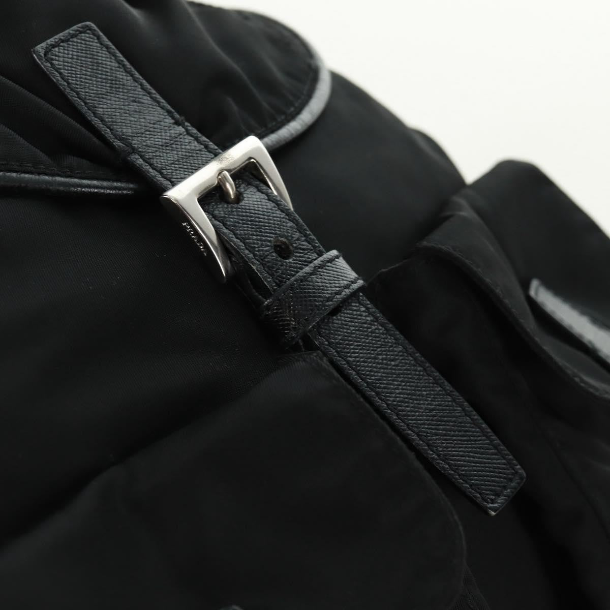 Prada Double Pocket Drawstring Shoulder Bag Tessuto, Black, Nylon, Shoulder Bag