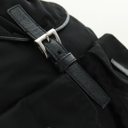 Prada Double Pocket Drawstring Shoulder Bag Tessuto, Black, Nylon, Shoulder Bag
