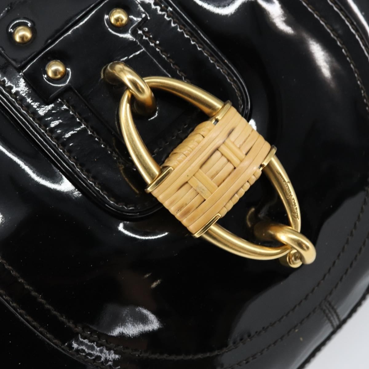 Salvatore Ferragamo Gancini Tote Patent leather, BLACK, PATENT_LEATHER, Tote bag