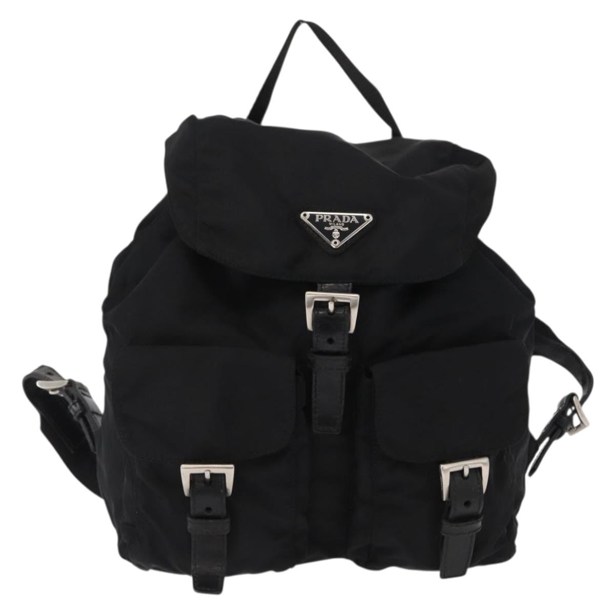 Prada Double Front Pocket Backpack Tessuto, BLACK, NYLON, Backpack