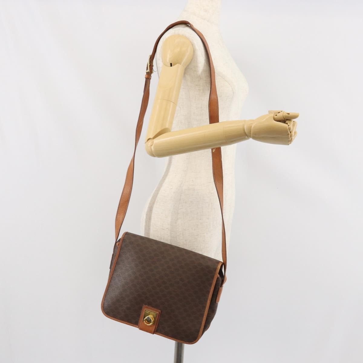 Celine Vintage Macadam Shoulder Bag Canvas and Leather, BROWN, CANVAS, Shoulder bag