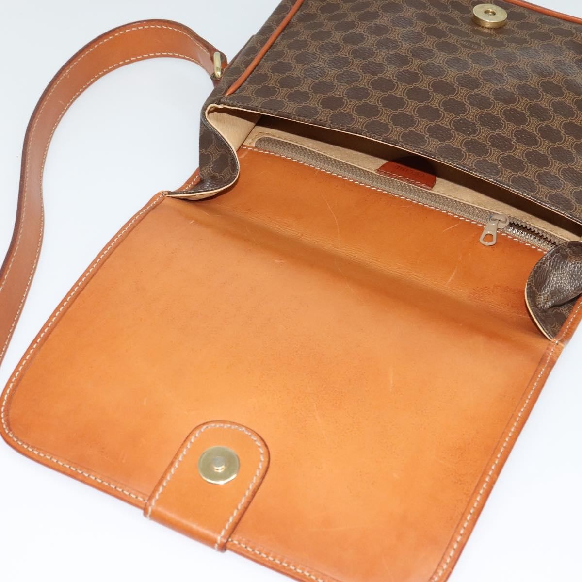 Celine Vintage Macadam Shoulder Bag Canvas and Leather, Brown, Canvas, Shoulder Bag