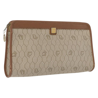 Christian Dior Vintage Honeycomb Zip Pouch Canvas and Leather, BEIGE, CANVAS, Clutche & pouche