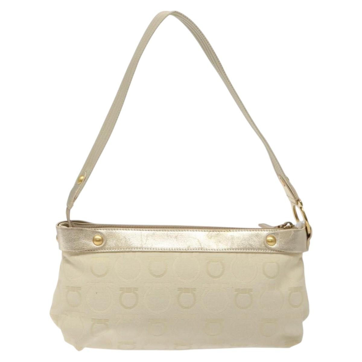 Salvatore Ferragamo Gancini Shoulder Bag Canvas, BEIGE, CANVAS, Shoulder bag