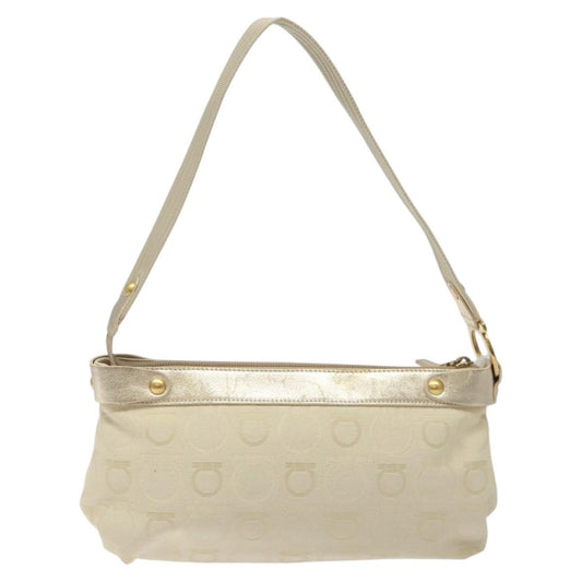 Salvatore Ferragamo Gancini Shoulder Bag Canvas, BEIGE, CANVAS, Shoulder bag