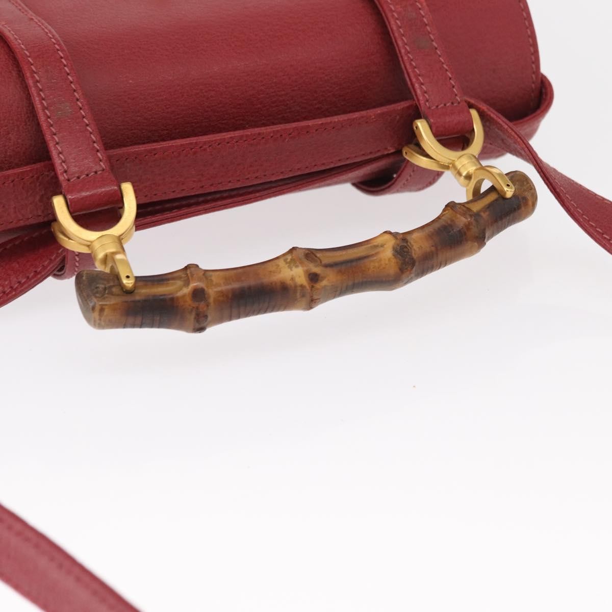 Gucci Vintage Bamboo Handle Bag Leather, RED, LEATHER, Handbag