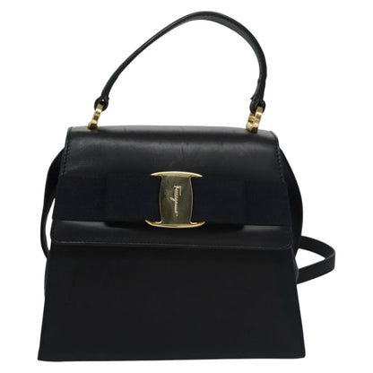 Salvatore Ferragamo Vintage Vara Bow Top Handle Bag Leather, NAVY, LEATHER, Handbag