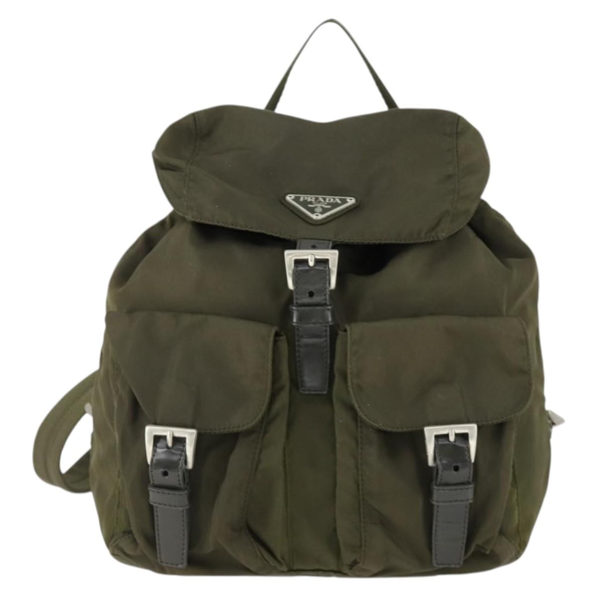 Prada Double Front Pocket Backpack Tessuto, KHAKI, NYLON, Backpack