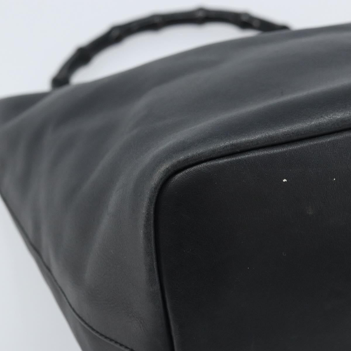 Gucci Vintage Bamboo Hobo Leather, BLACK, LEATHER, Handbag